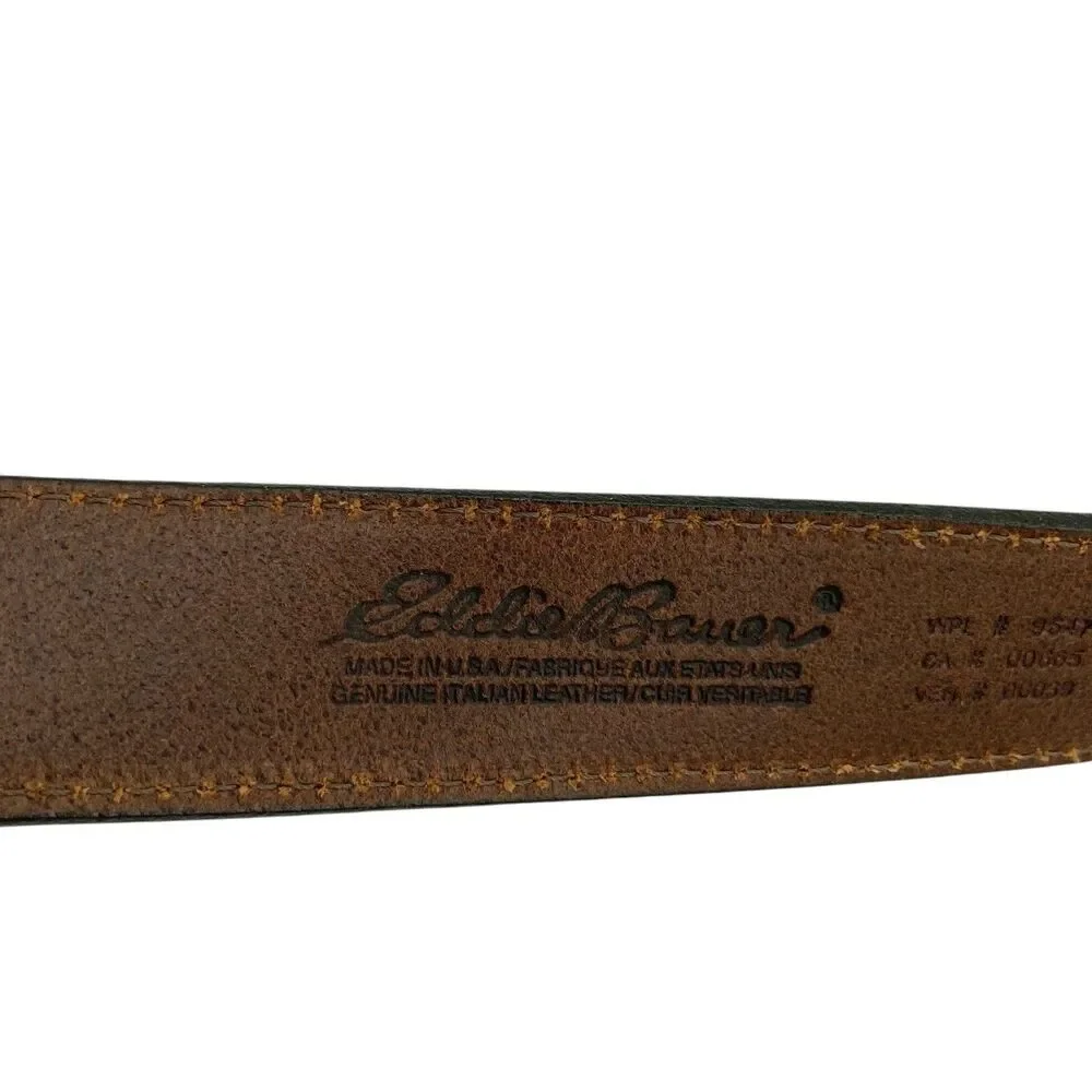 Vintage Eddie Bauer Mens Leather Belt Size 38 Solid Brass Buckle USA Made - Picture 13 of 14